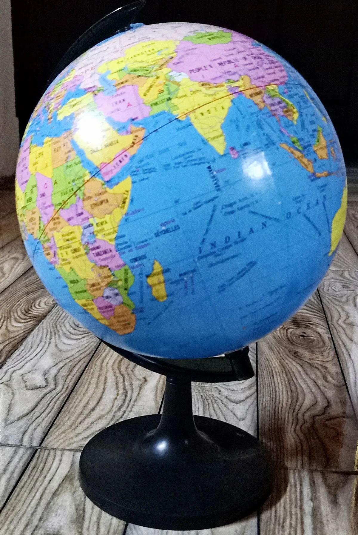 A globe showing the continents