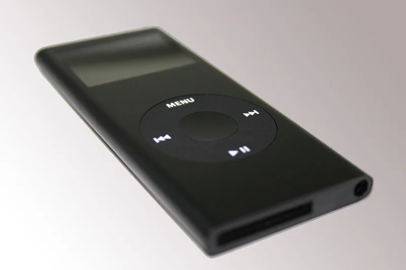 An iPod nano, a slim aluminum music player