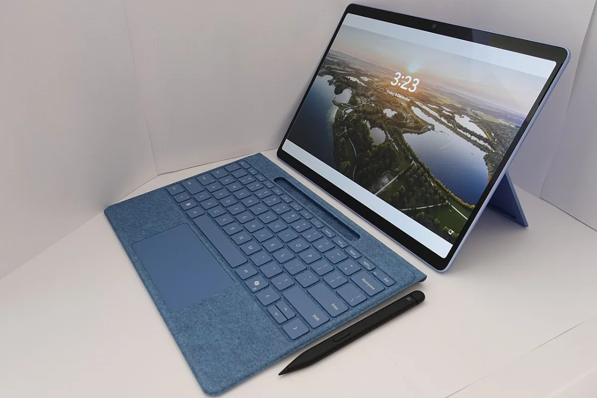 An open laptop computer on a desk